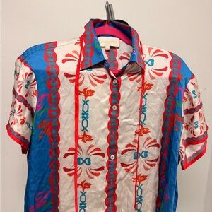 Carolina K Multicolor Printed Short-Sleeve Button-Down Shirt - White/Blue/Red